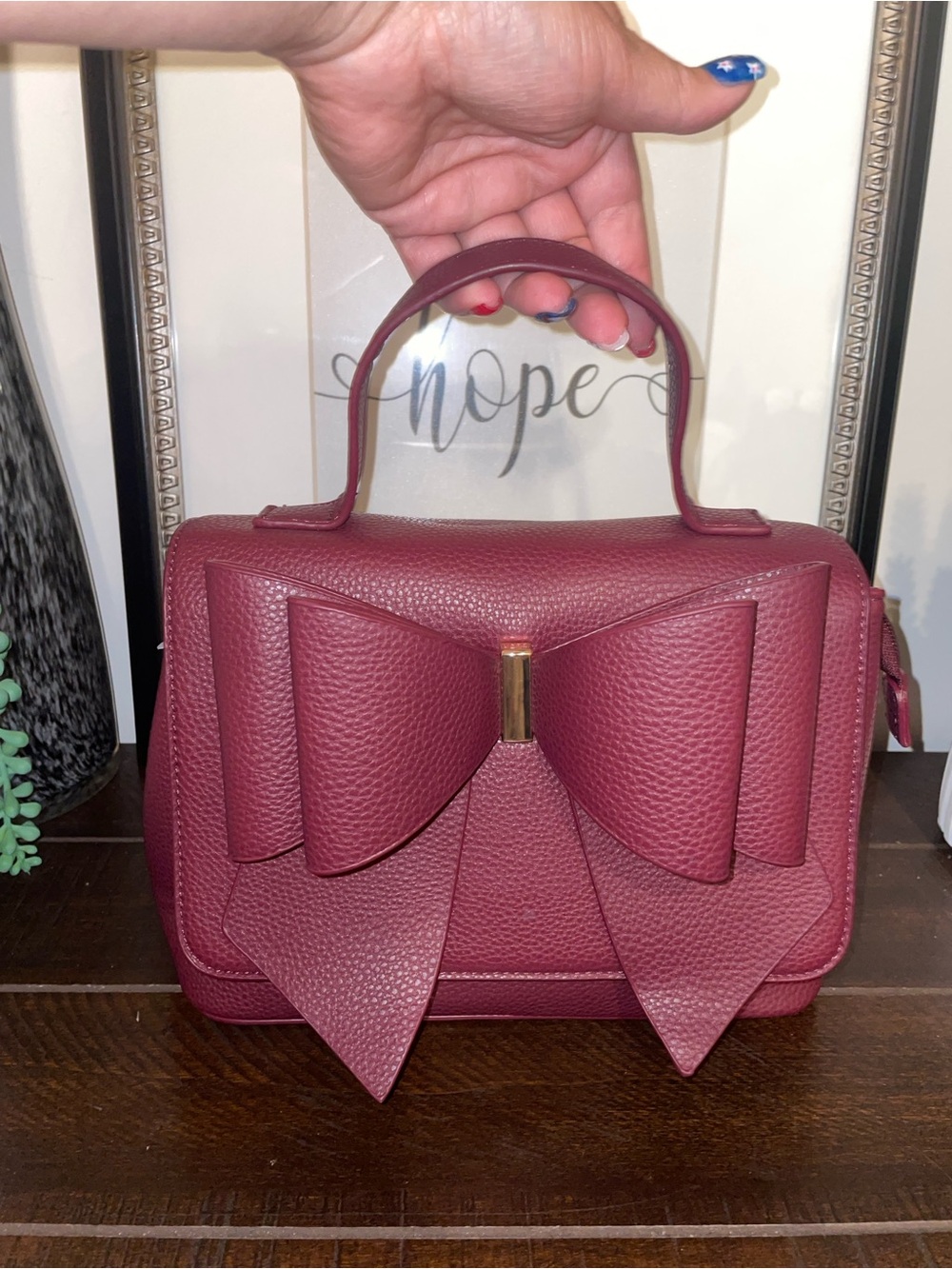 Grossi New York Poppy Grace Bowtie Top-Handle Satchel / Crossbody in Burgundy